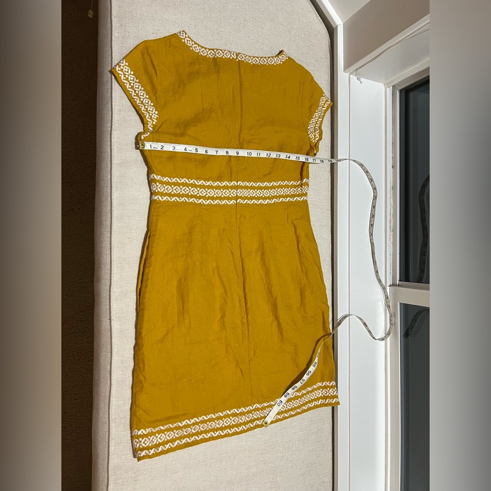 Boden Laura 100% Linen Embroidered Shift Dress in Tuscan Sun Yellow - Size 8 - Picture 12 of 12